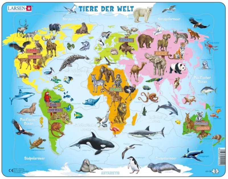 Puzzle Cadre - Tiere der Welt (en Allemand)