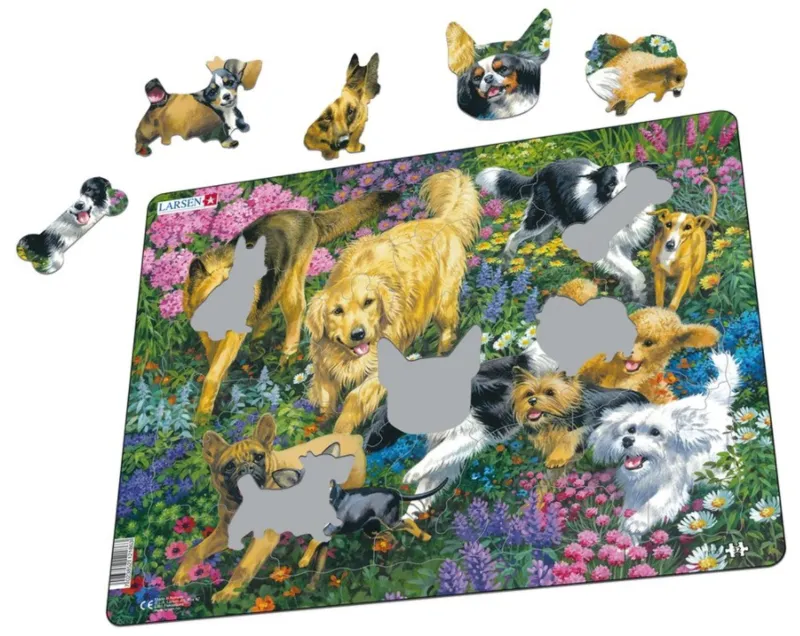 Puzzle Cadre - Chiens dans un Champ de Fleurs