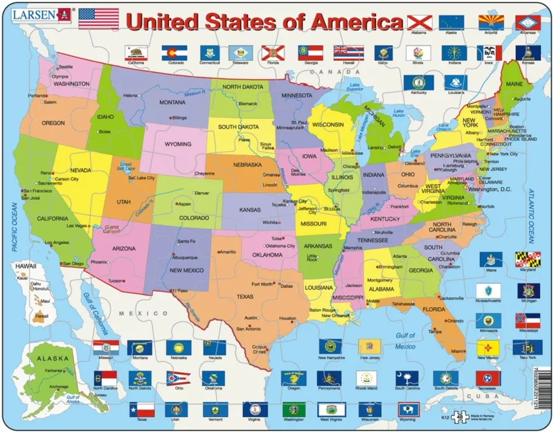 Puzzle Cadre - Carte des Etats-Unis (en Anglais)