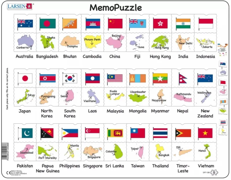 Puzzle Cadre - The Flags and Capitals of 27 Countries in Asia and the Pacific