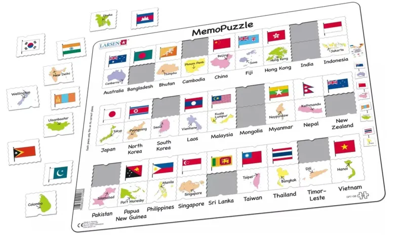 Puzzle Cadre - The Flags and Capitals of 27 Countries in Asia and the Pacific