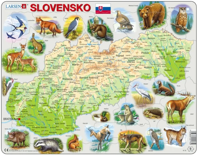 Puzzle Cadre - Carte de la Slovaquie avec ses Animaux (en Slovaque)