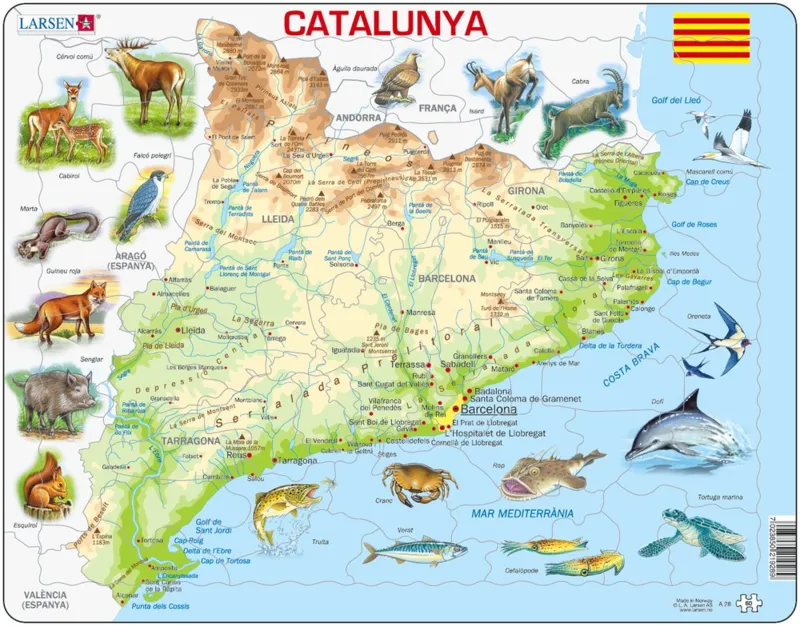 Puzzle Cadre - Carte de la Catalogne et ses Animaux (en Catalan)
