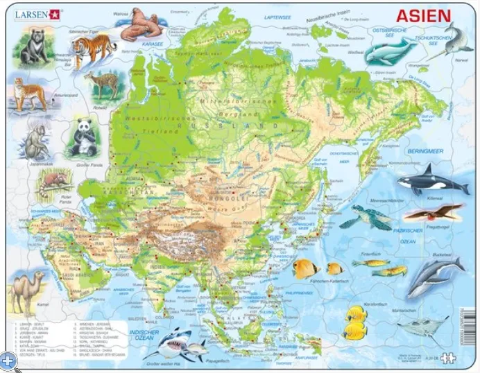 Puzzle Cadre - Carte de l'Asie (en Allemand)