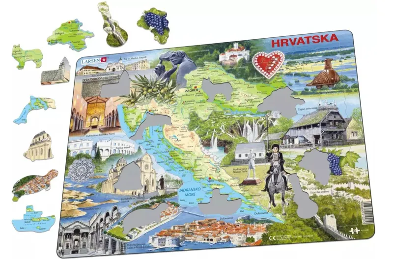 Puzzle Cadre - Carte de la Croatie et ses Centre d'intérêts (en Croate)