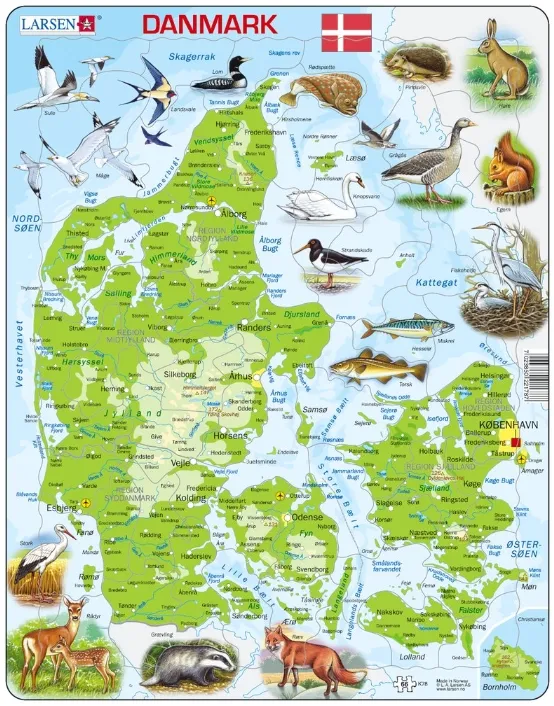 Puzzle Cadre - Carte du Danemark (en Danois)