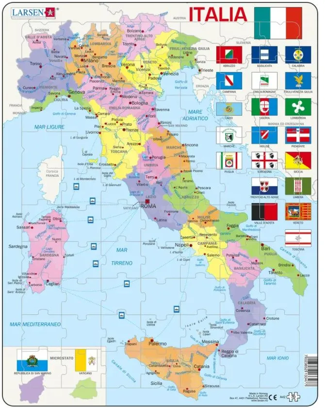 Puzzle Cadre - Carte Politique de l'Italie (Italien)