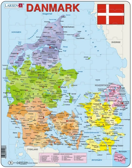 Puzzle Cadre - Carte du Danemak (en Danois)