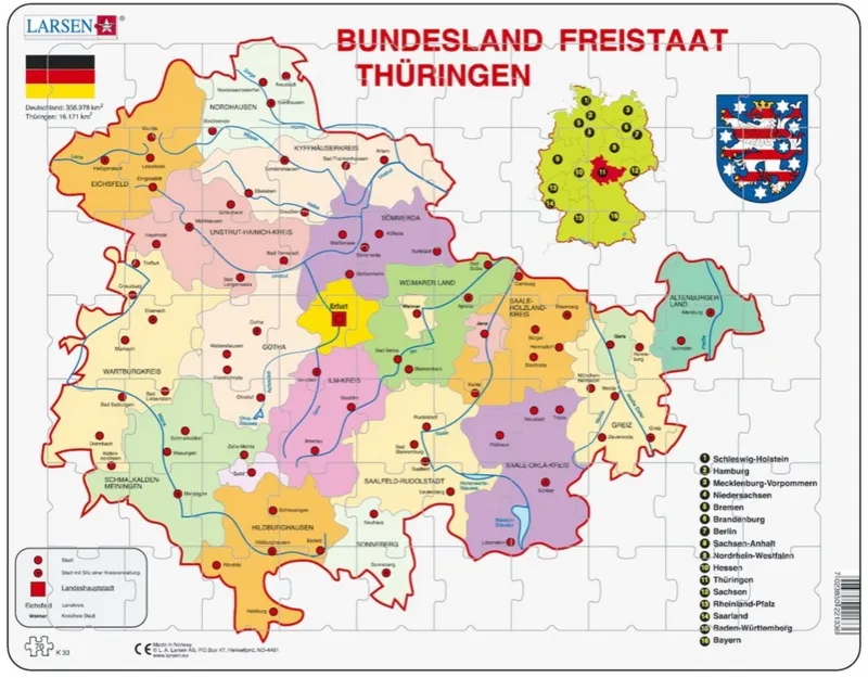 Puzzle Cadre - Bundesland : Freistaat Thüringen (en Allemand)
