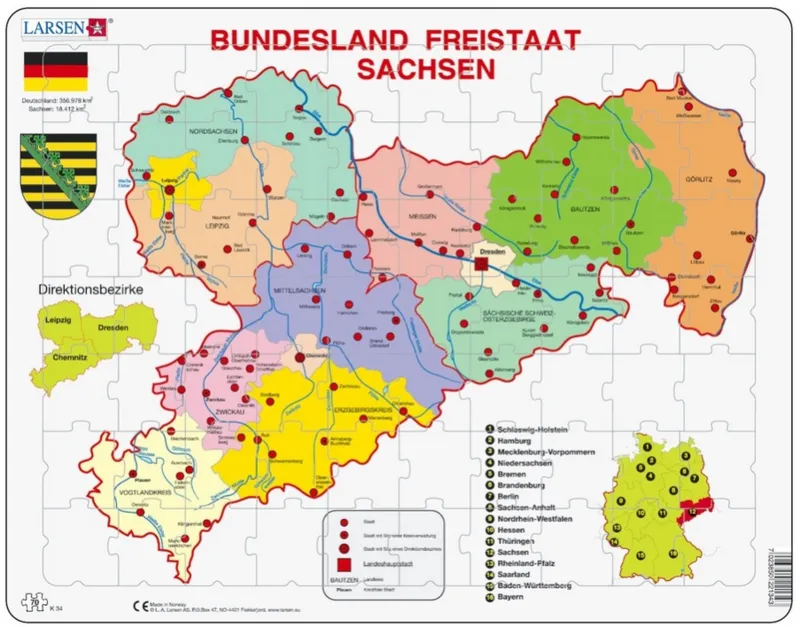 Puzzle Cadre - Bundesland : Freistaat Sachsen (en Allemand)