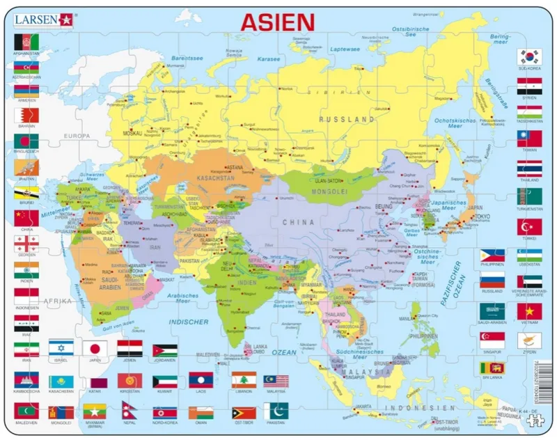 Puzzle Cadre - Carte de l'Asie (en Allemand)
