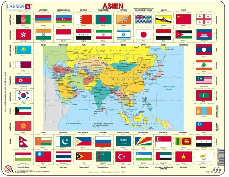 Puzzle Cadre - Drapeaux d'Asie (en Allemand)