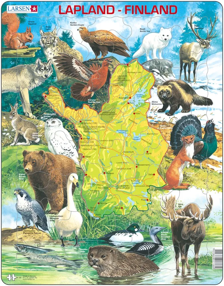 Puzzle Cadre - Carte de la Laponie et de la Finlande (en Finnois)