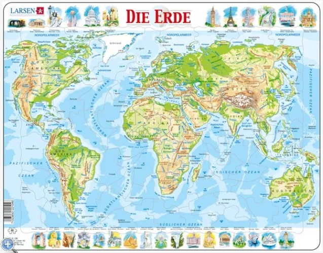 Puzzle Cadre - Carte du Monde (en Allemand)