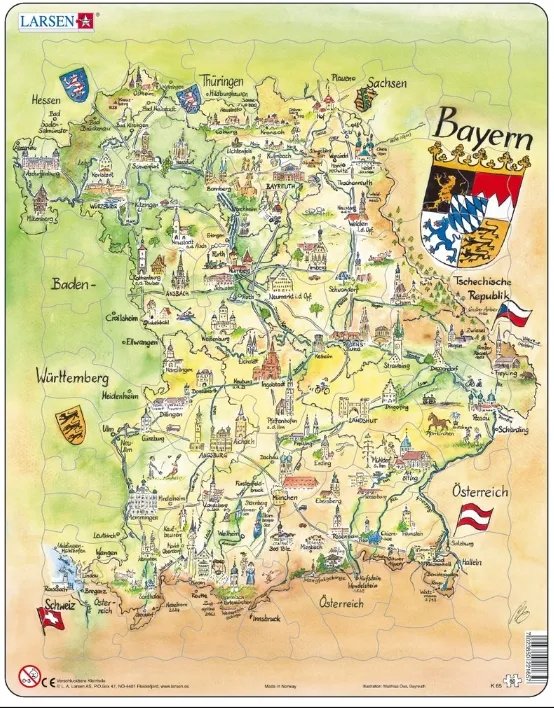 Puzzle Cadre - Carte de la Bavière (en Allemand)