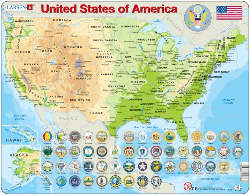 Puzzle Cadre - Carte des Etats-Unis (en Anglais)