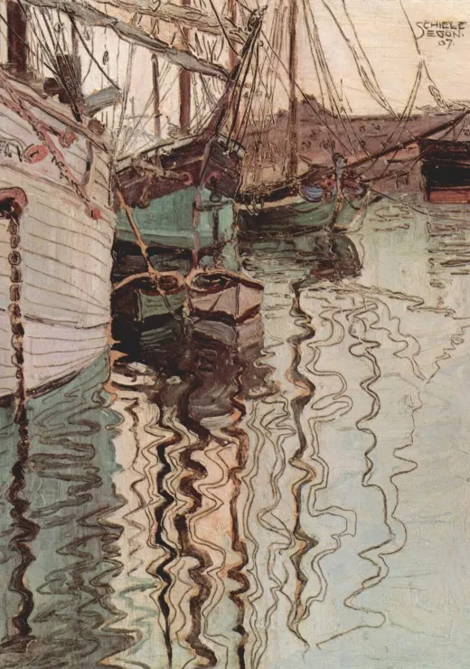 Egon Schiele : Voiliers dans l'eau au Port de Triest, 1907