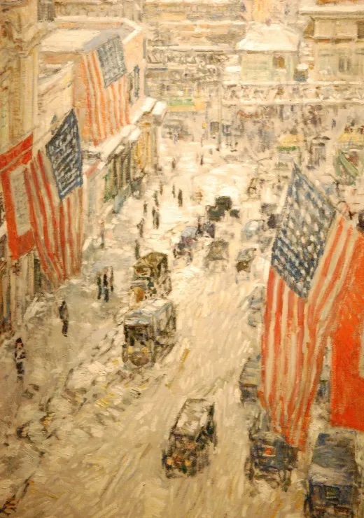 Childe Hassam : Flags on 57th Street, Winter, 1918