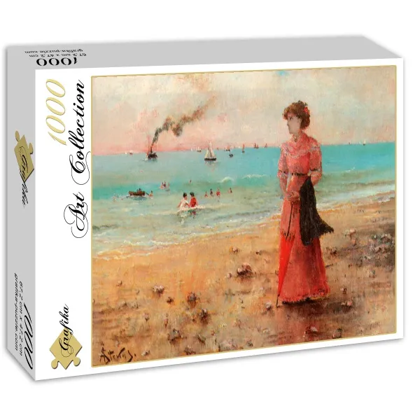 Alfred Stevens : Jeune Femme à l'Ombrelle Rouge au Bord de la Mer, 1885