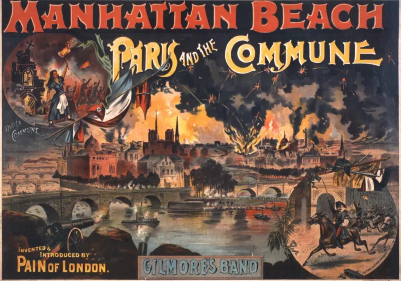 Pain of London fireworks, Paris and the Commune, performance poster, Manhattan Beach, New York, 1891