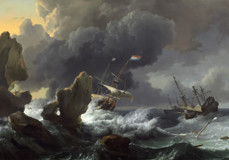 Ludolf Backhuysen : Ships in Distress off a Rocky Coast, 1667
