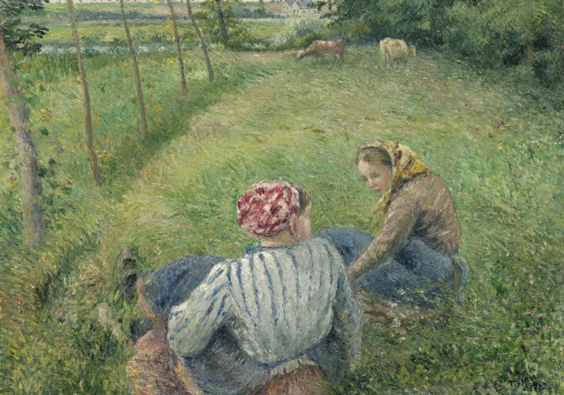 Camille Pissarro : Jeunes Paysannes se Reposant dans les Champs Près de Pontoise, 1882