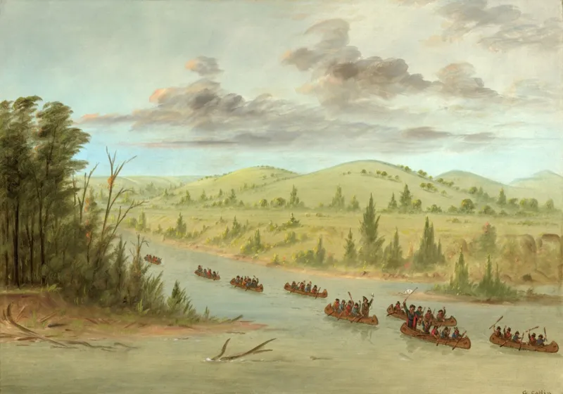 George Catlin :Expédition de La Salle En entrant dans le Mississippi à Canoës le 6 février 1682