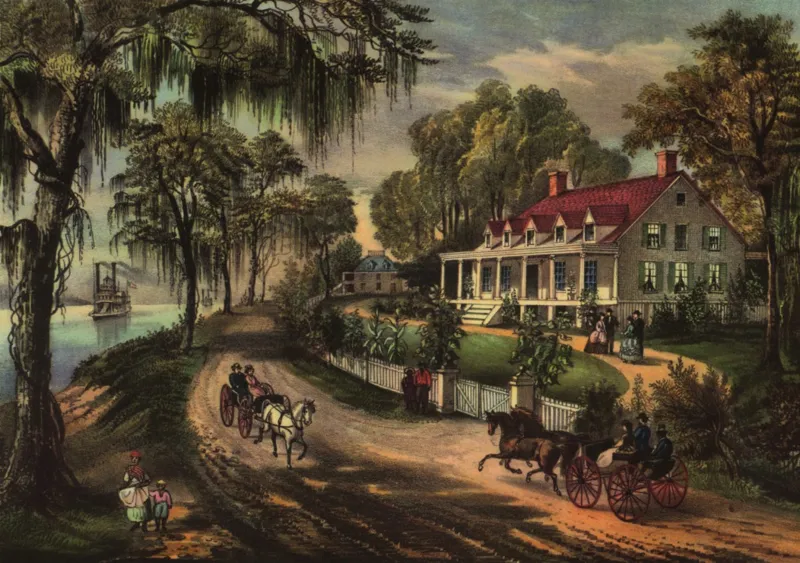 Affiche Currier & Ives : Maison sur le Mississippi , 1871