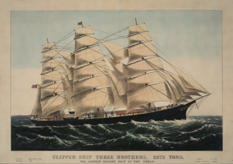 Affiche Currier & Ives : Clipper Ship Three Brothers , 1875
