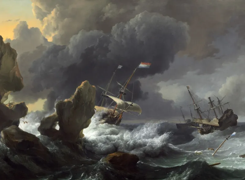Ludolf Backhuysen : Ships in Distress off a Rocky Coast, 1667