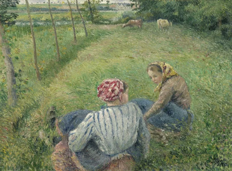 Camille Pissarro : Jeunes Paysannes se Reposant dans les Champs Près de Pontoise, 1882