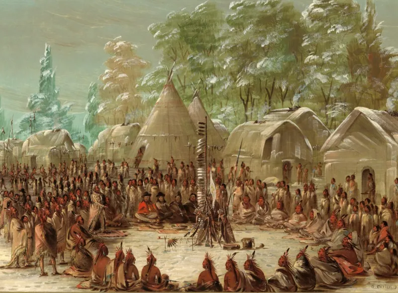 George Catlin : Fête de La Salle dans le village de l'Illinois. 2 janvier 1680, 1847-1848