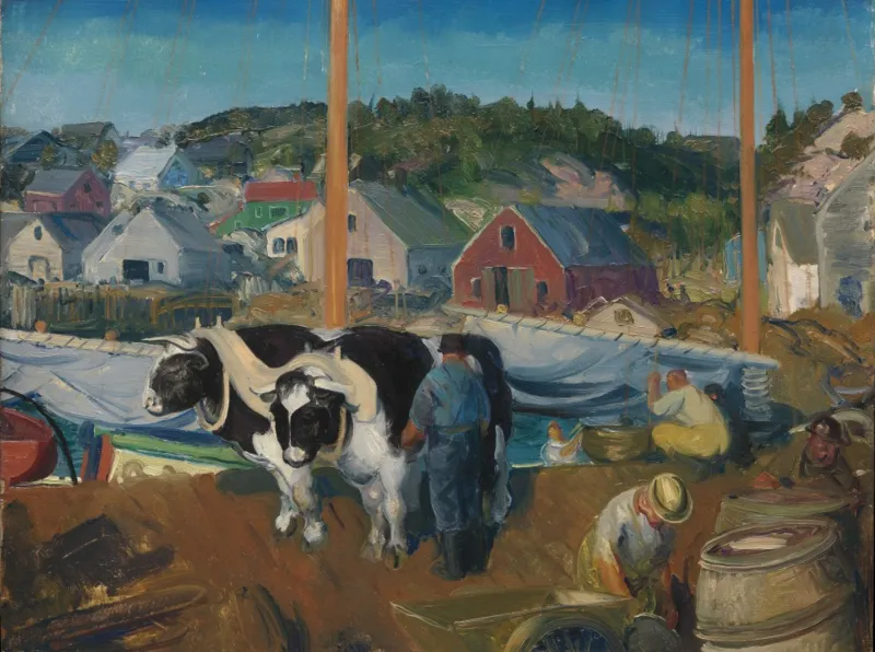 George Bellows : Ox Team, Wharf at Matinicus, 1916