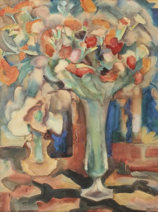 Leo Gestel : Still Life with Flowers in a Glass Vase, 1917