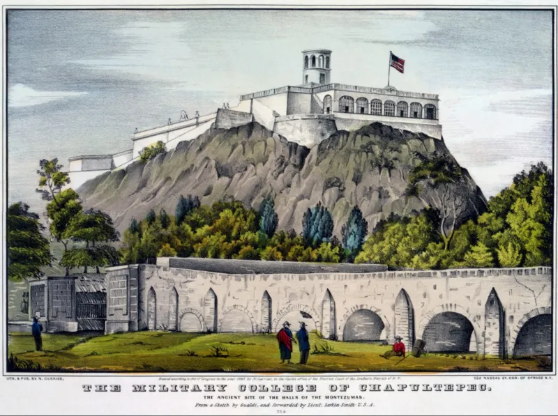 Affiche Currier & Ives : Collège Militaire de Chapultepec , 1847