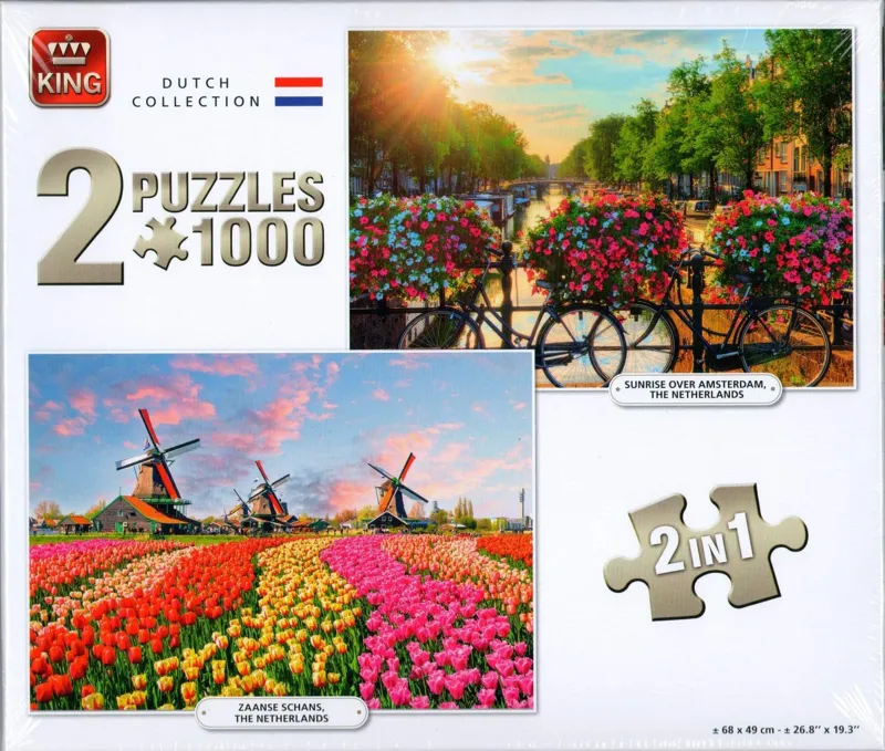 2 Puzzles - Dutch Collection Sunrise Over Amsterdam & Zaanse Schans
