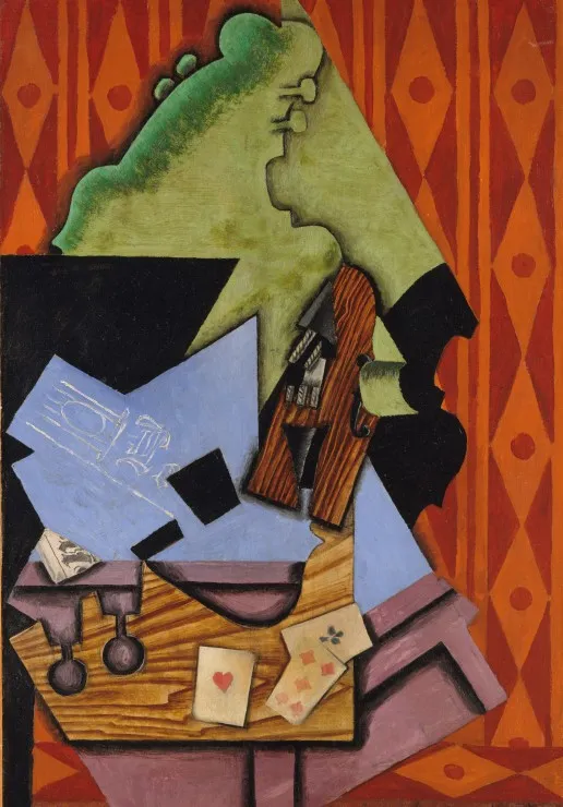 Juan Gris: Violine und Spielkarten auf einer Tabelle, 1913