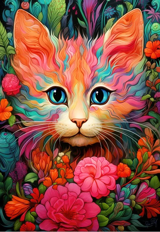 Chaton et Fleurs