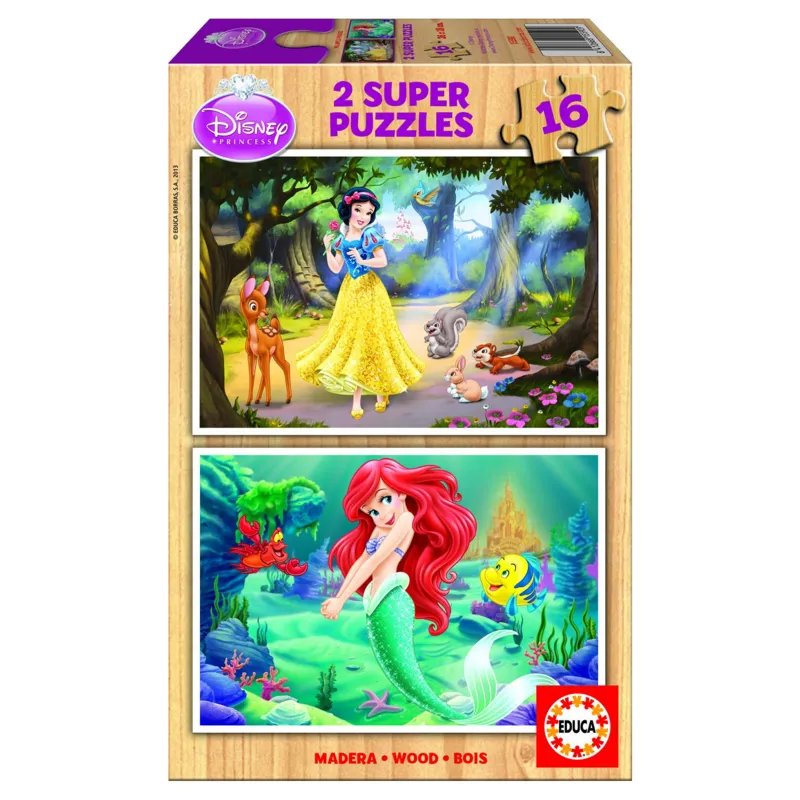 2 Puzzles en Bois - Princesses Disney : Ariel et Blanche-Neige