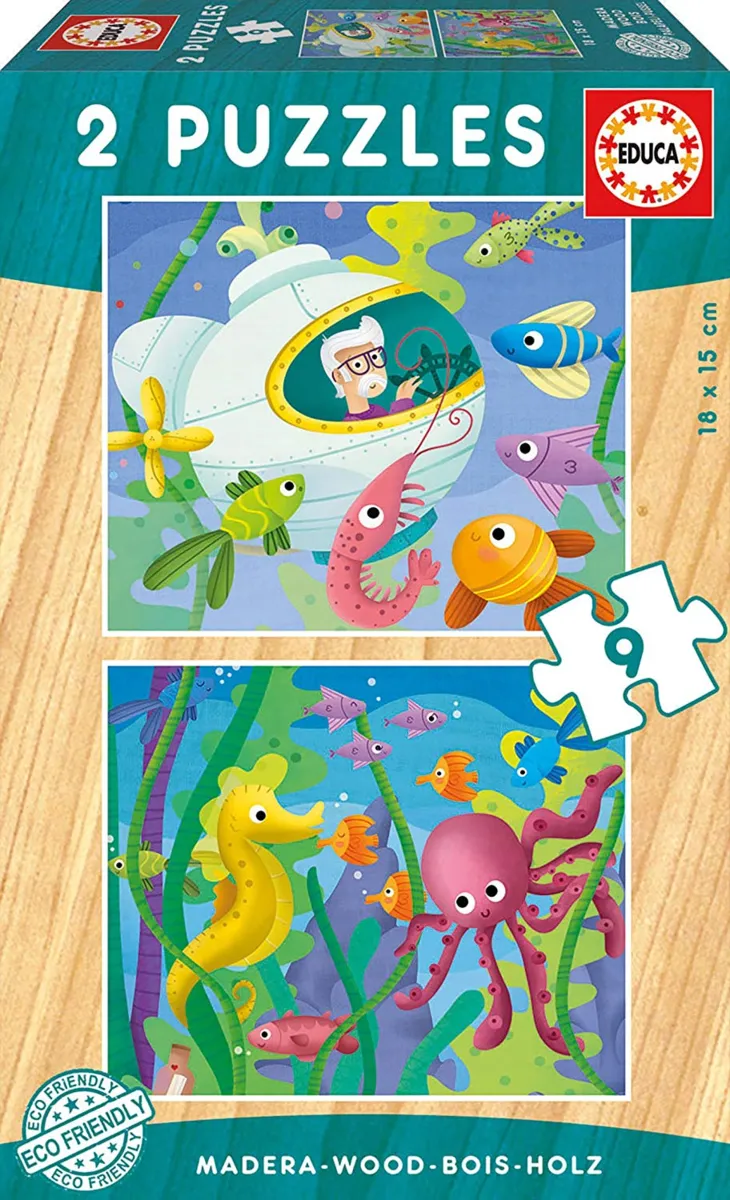 2 Puzzles en Bois - Animaux Marins