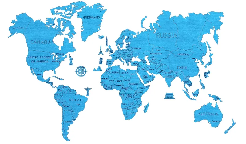 Puzzle en Bois - Carte du Monde XXL (Cyan)