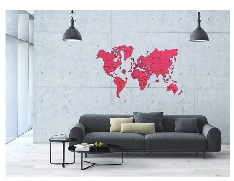 Puzzle en Bois - Carte du Monde XL (Rouge corail)