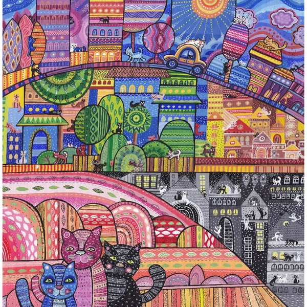 Puzzle en Bois - Ville de Chats