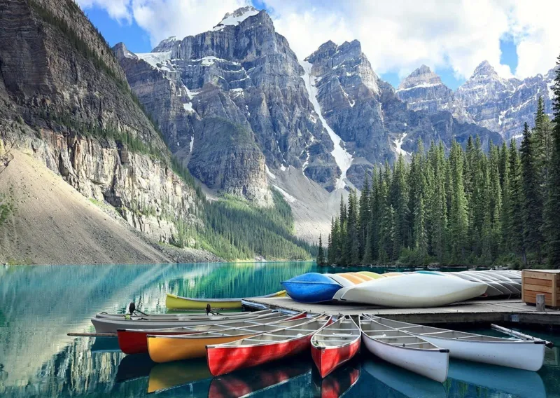 Canoes on Moraine Lake
