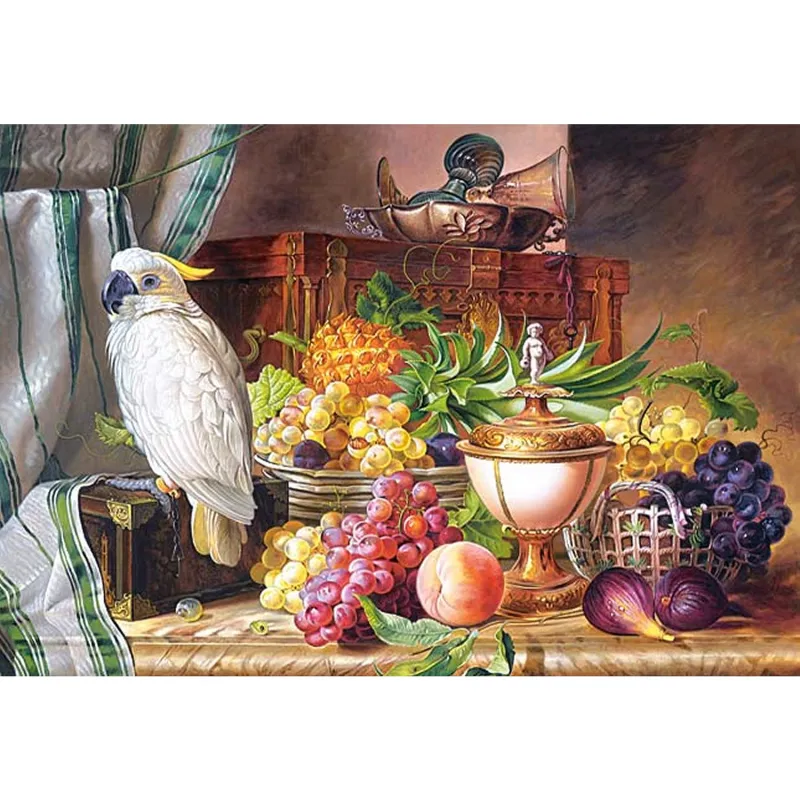 Josef Schuster : Nature Morte Fruits et Perroquet