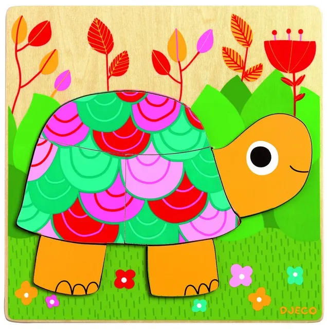 Puzzle en Bois. Tortue colorée