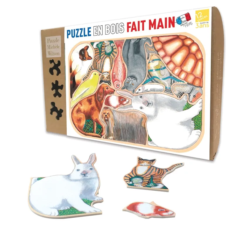 Puzzle en Bois Découpé à la Main - Animaux Familiers En Folie