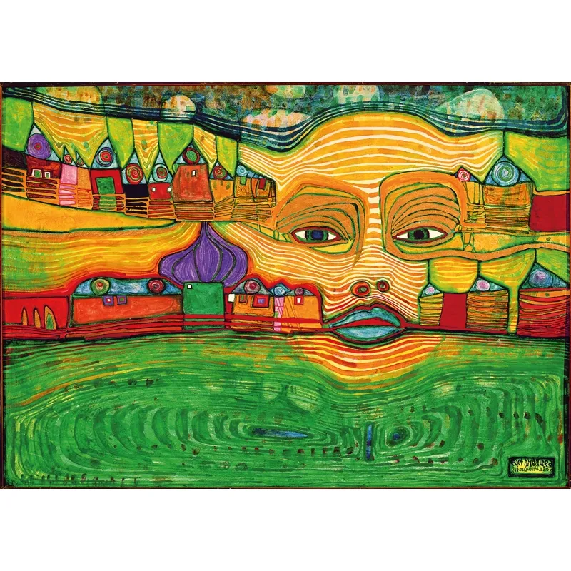 Puzzle en Bois Découpé à la Main - Friedensreich Hundertwasser - Irinaland Sur Les Balkans