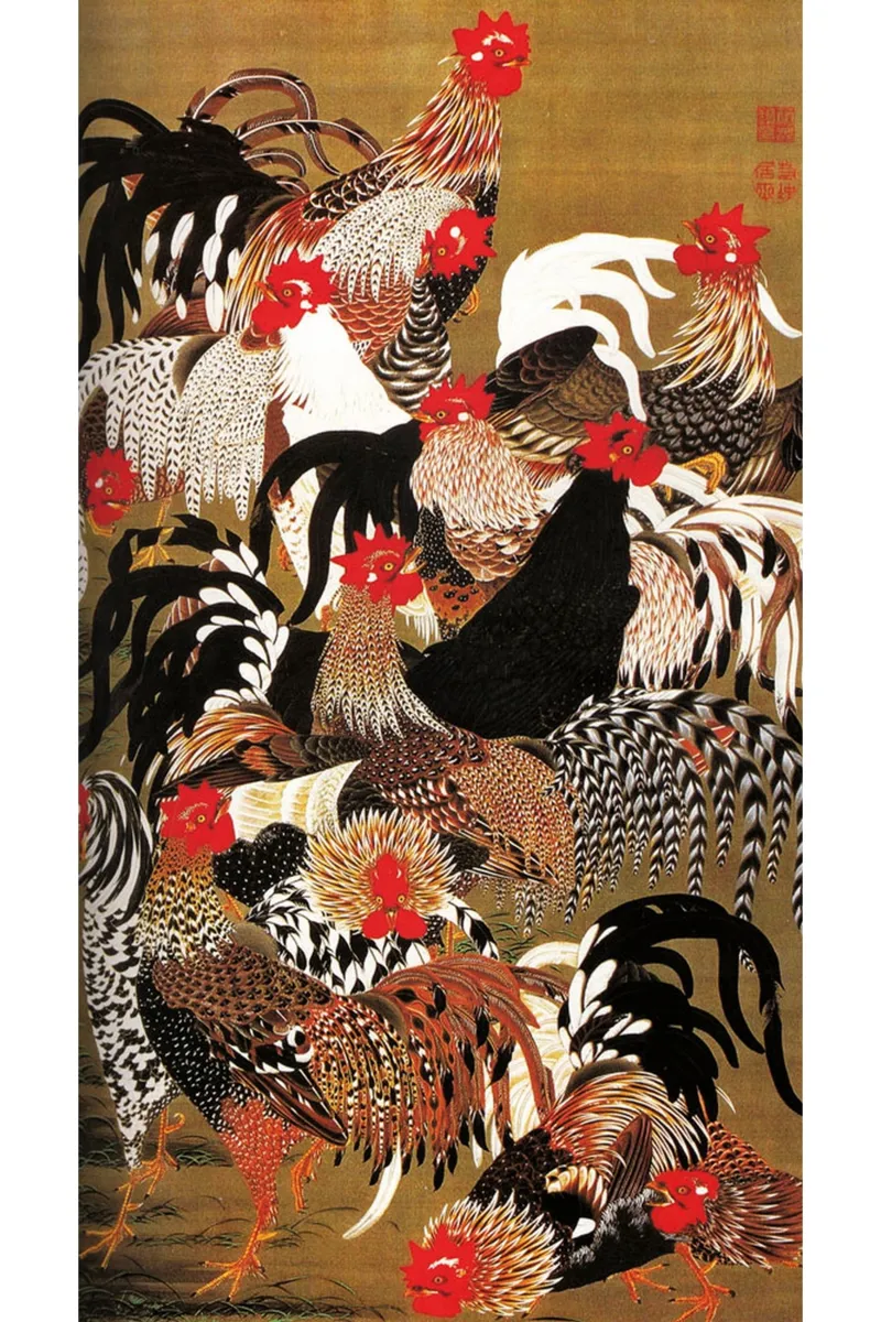 Puzzle en Bois Découpé à la Main - Art Japonais : Coqs Et Poules