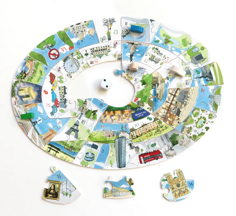 Puzzle en Bois Découpé à la Main - Puzzle-Jeu De L'Oie - Paris Escapade